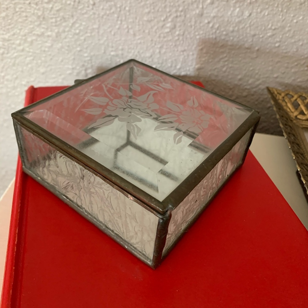 Vintage Brass and etched glass trinket box.